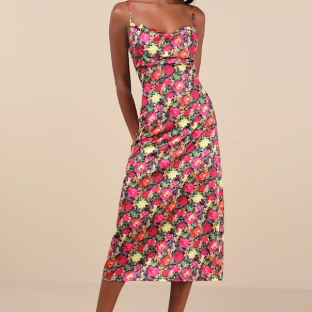 Lulu's Vibrant Floral Midi Dress